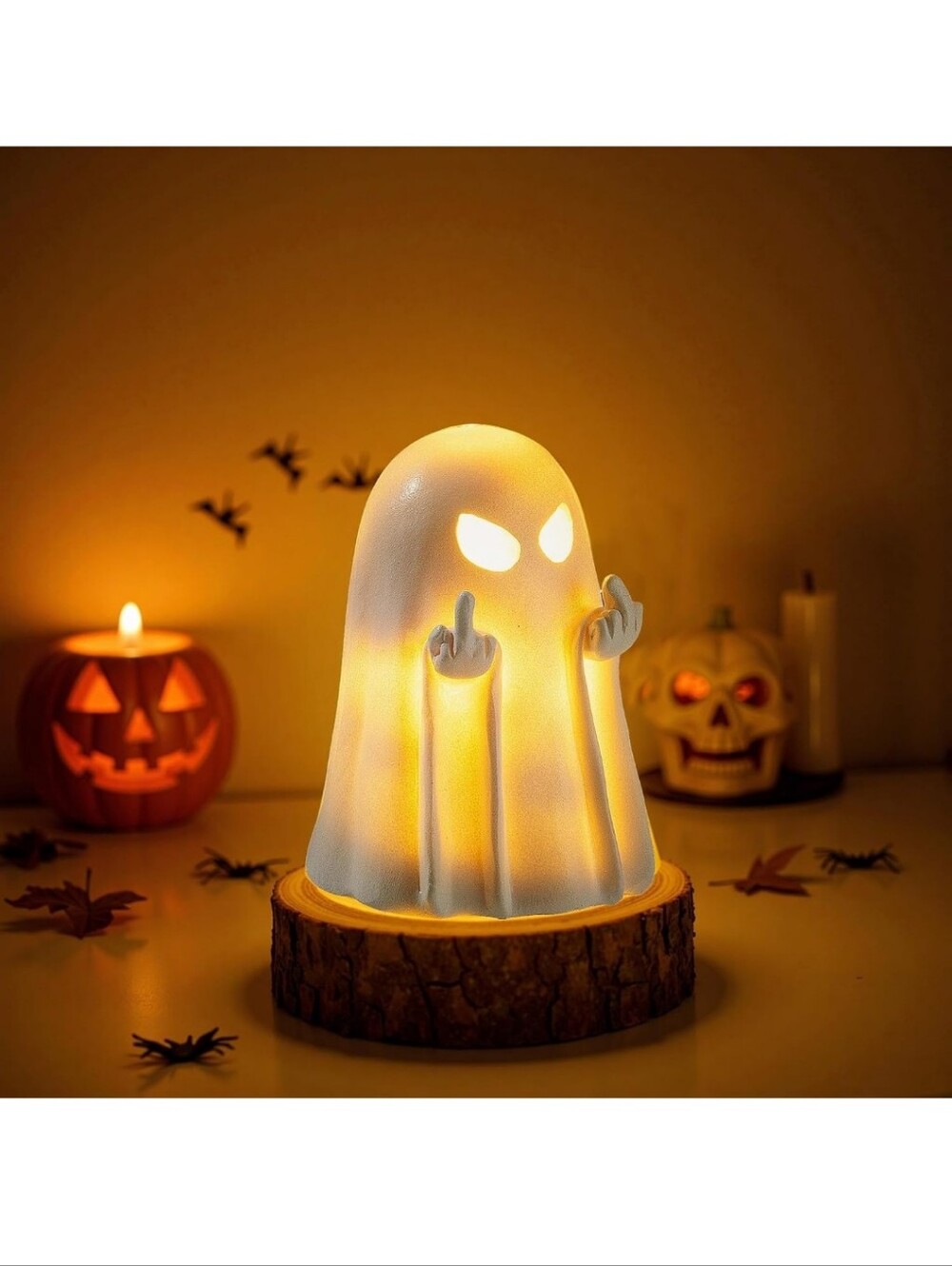 White Angry Ghost LED Night Light - Halloween Decor